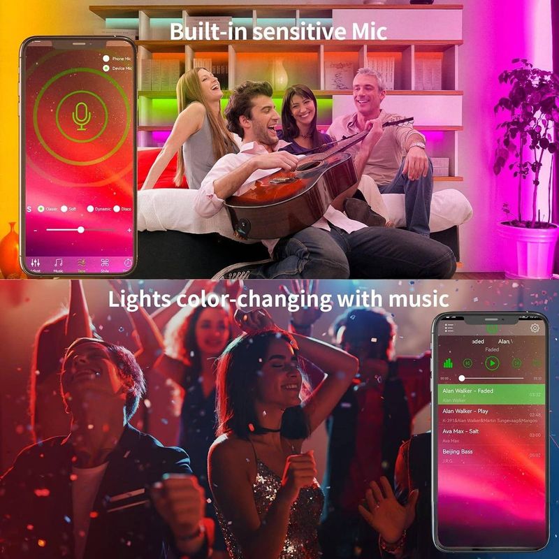 24V RGB LED Strip Lights With Bluetooth & Music Sync, 16 LEDs/m, 50,000H Lifespan, 36W, EU CE Certified For Bedroom Ambiance Lighting_voghion.com
