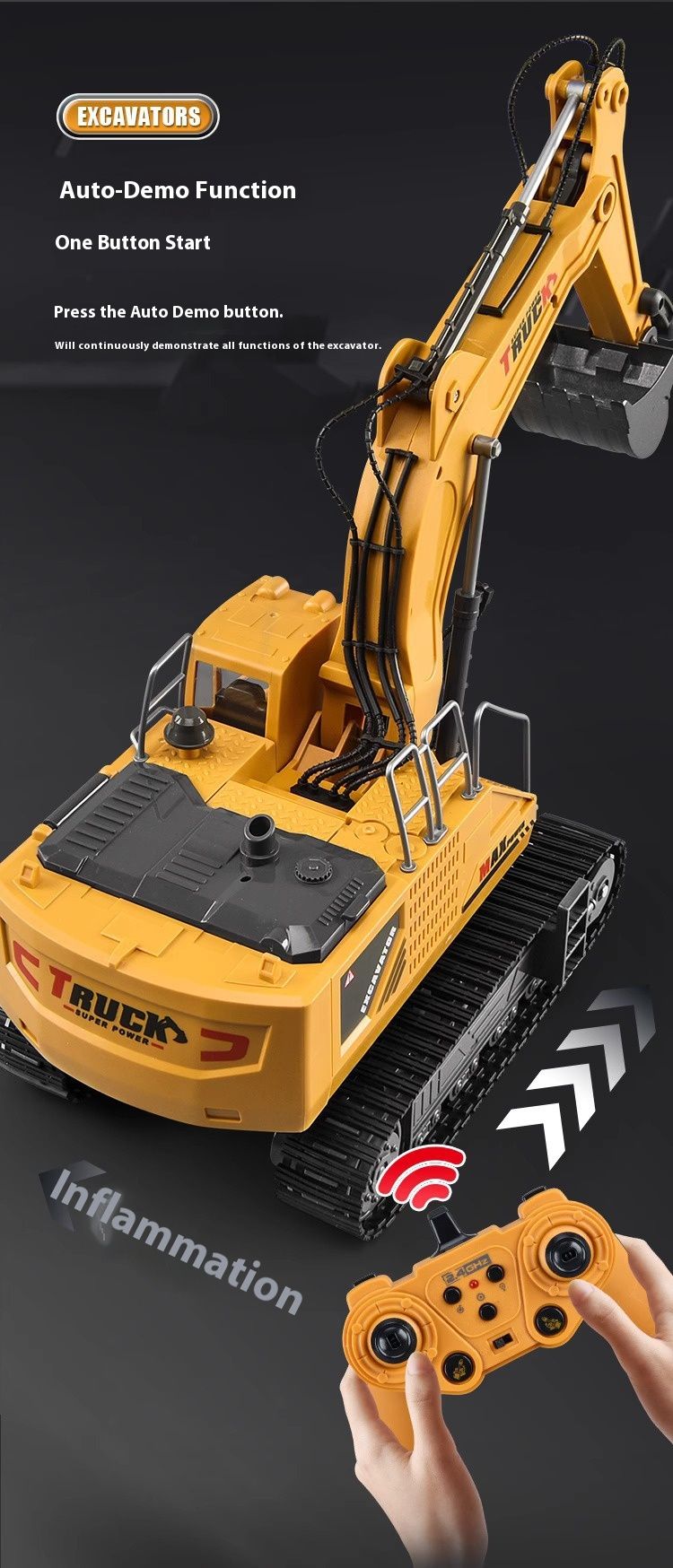 2,4 GHz afstandsbediening graafmachine van legering – Oplaadbaar bouwvoertuig met led-verlichting en realistische geluidseffecten – Duurzame RC-vrachtwagen_voghion.com