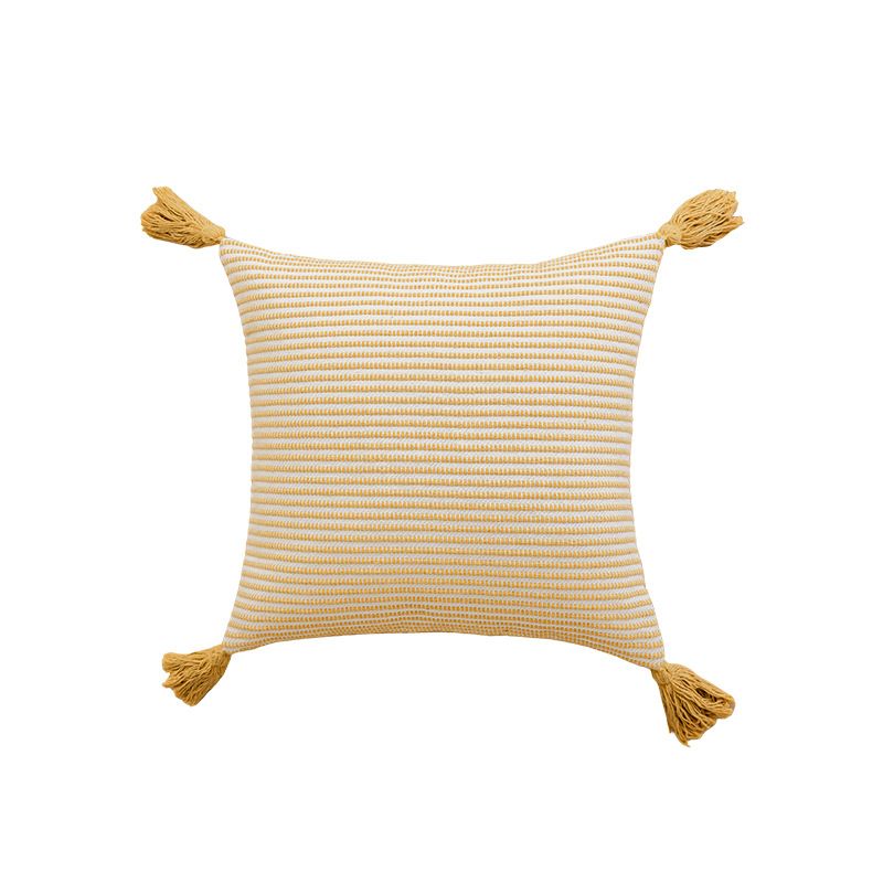 Fodera per cuscino con nappa bohémien - Cuscino decorativo a righe in cotone per divano, letto, auto (30x50 cm/45x45 cm, senza imbottitura)_voghion.com