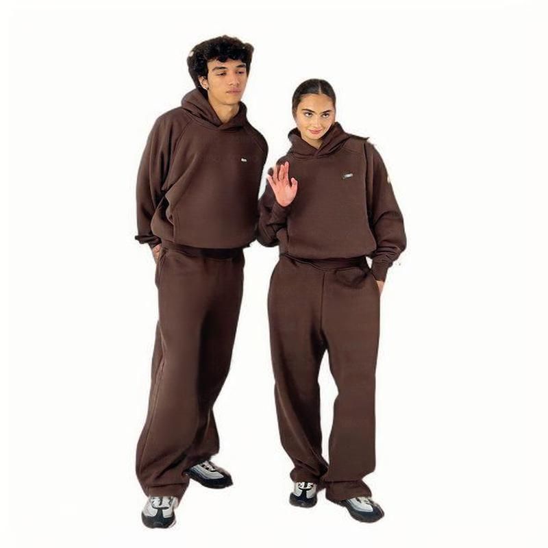 Completo streetwear Y2K con felpa con cappuccio e jogger - Tuta unisex hip hop oversize con scritta 6PM ricamata per abbigliamento casual_voghion.com