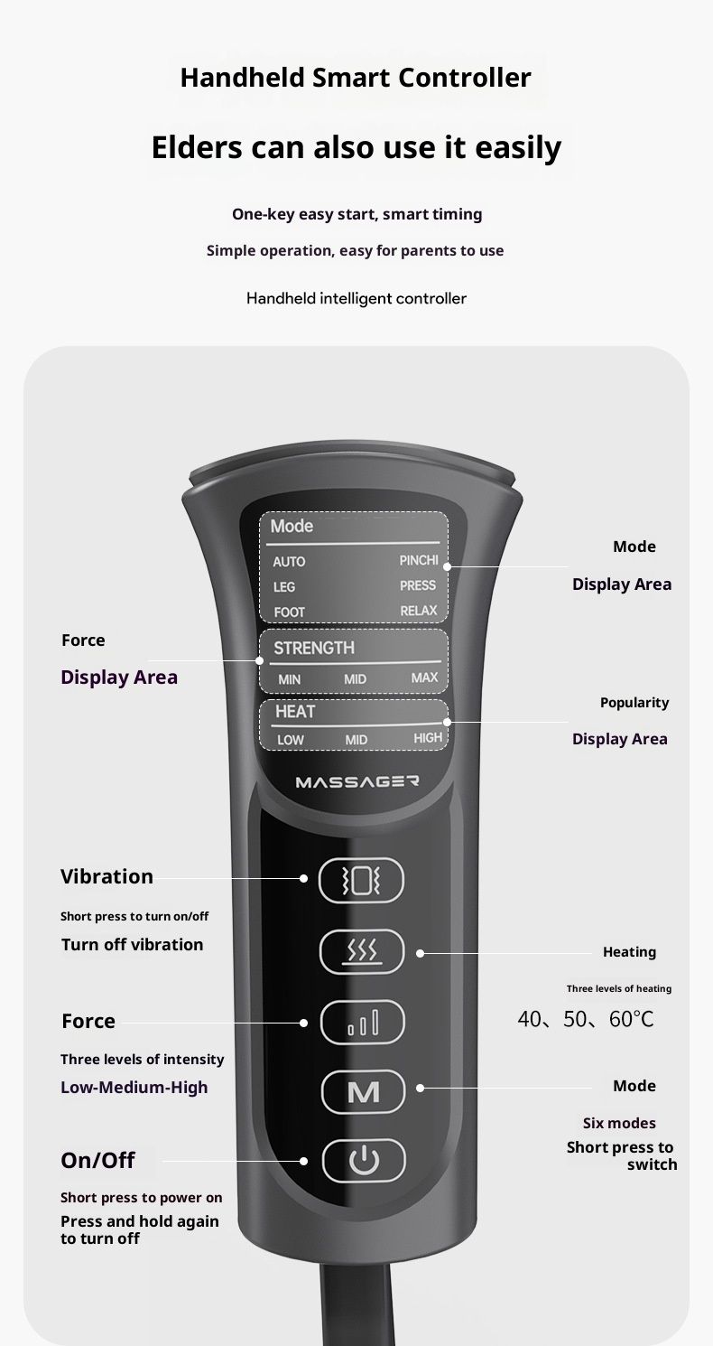 Massaggiatore per gambe a compressione d'aria con termoterapia: 6 modalità, 3 livelli di calore e vibrazione per il sollievo di ginocchia, polpacci e piedi_voghion.com