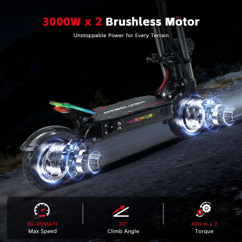Halo Knight T107 Pro Elektryczny skuter 11 cali Opona terenowa 3000 W*2 Podwójny silnik 60 V 38,4 Ah Akumulator Maksymalny zasięg 80 km_voghion.com