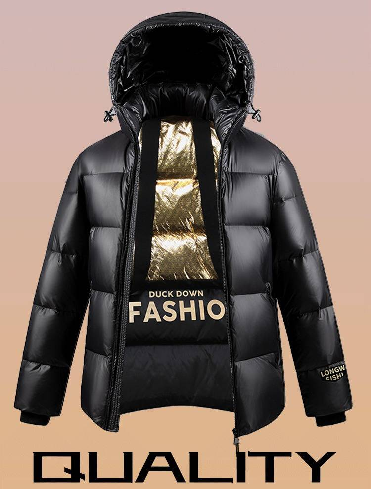 Piumino corto unisex nero metallizzato - Piumino d'anatra 550fp, antivento e termico, esterno lucido per l'inverno (S-3xl)_voghion.com