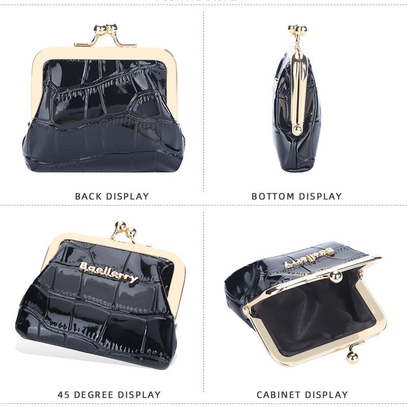 Baellerry New Coin Purse Glossy Crocodile Wallet Metal Clip Buckle Coin Purse_voghion.com