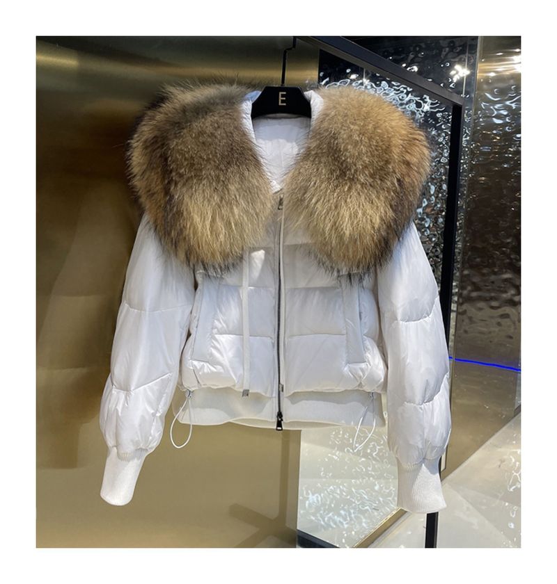Damenbekleidung Wintermantel Damenmode kurze Daunenjacke Damen High-End-Damen 90 weiße Entendaunen Fuchspelzkragen_voghion.com