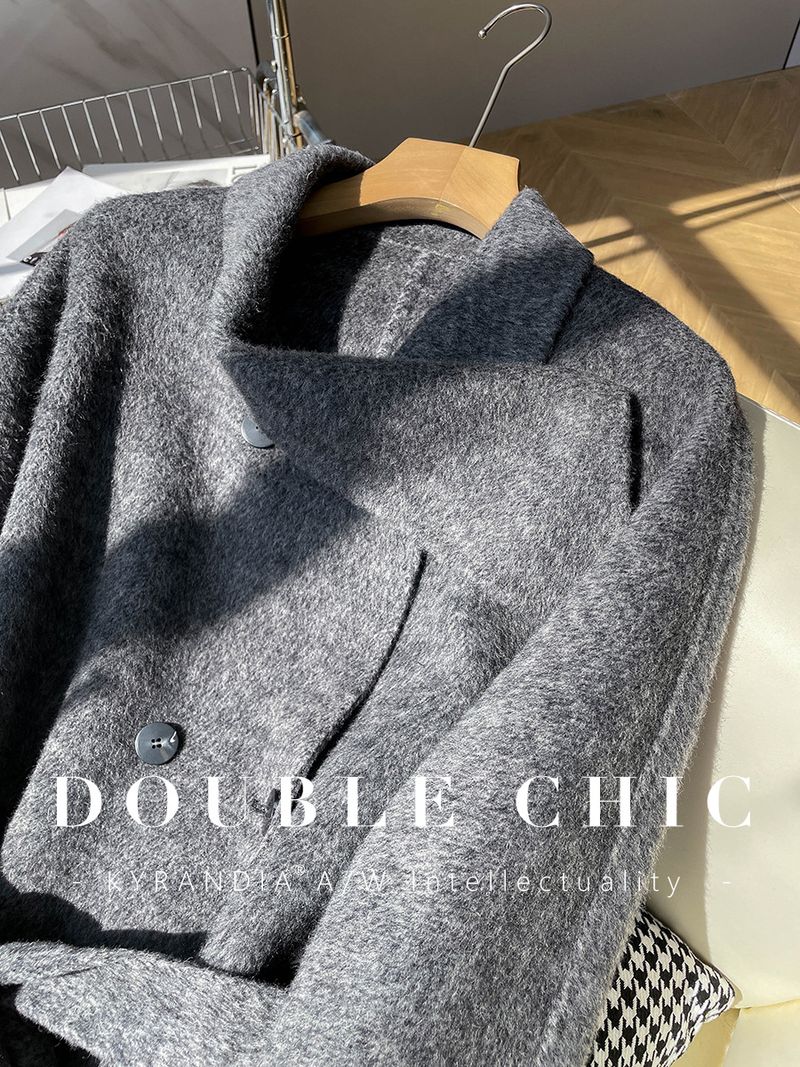 Luxury Double-Faced Wool Coat With Detachable Fox Fur Sleeves & Belt - Elegant Scarf Collar Long Coat For Women In Cream, Light Grey, Amber_voghion.com