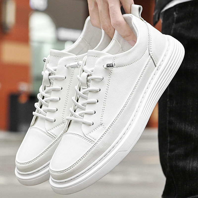 Top Layer Rindsleder Trendy Markenqualität Herren Sport Casual Slip-On Echtleder Genäht Dickbesohlte Weiße Sneakers_voghion.com