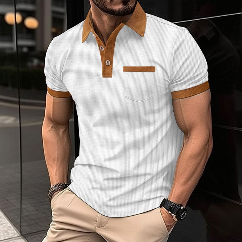 Men Waffle T Shirt Short Sleeve Button Top Casual Tee Lapel Neck Shirt Summer Men's Tee Hombre Fashion Customs_voghion.com