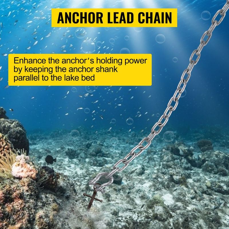 VEVOR Anchor Chain, 10' X 5/16" Galvanized Steel Chain, 3/8" Anchor Chain Shackle, 11650lbs Anchor Lead Chain Breaking Load, 9460lbs Anchor Chain Shackle Breaking Load, Anchor Chain For Boats, Ships_voghion.com