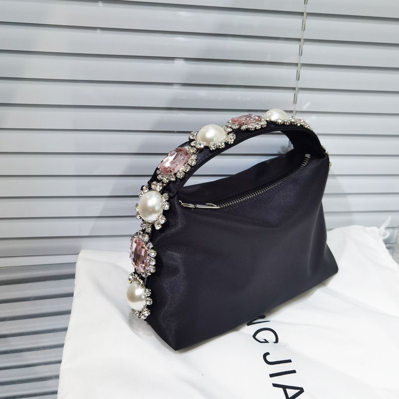 Borsa da sera a mano con pochette in raso di perle e fiori tempestati di diamanti, nuova e trendy per le donne_voghion.com