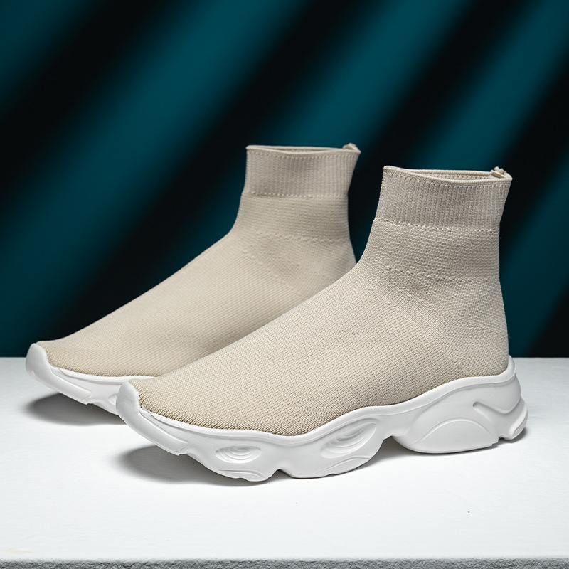 Koreansk stil strikkede sokker Sko Sport Casual Sko Mode Korte støvler Tykke sål elastiske sko kvinder_voghion.com