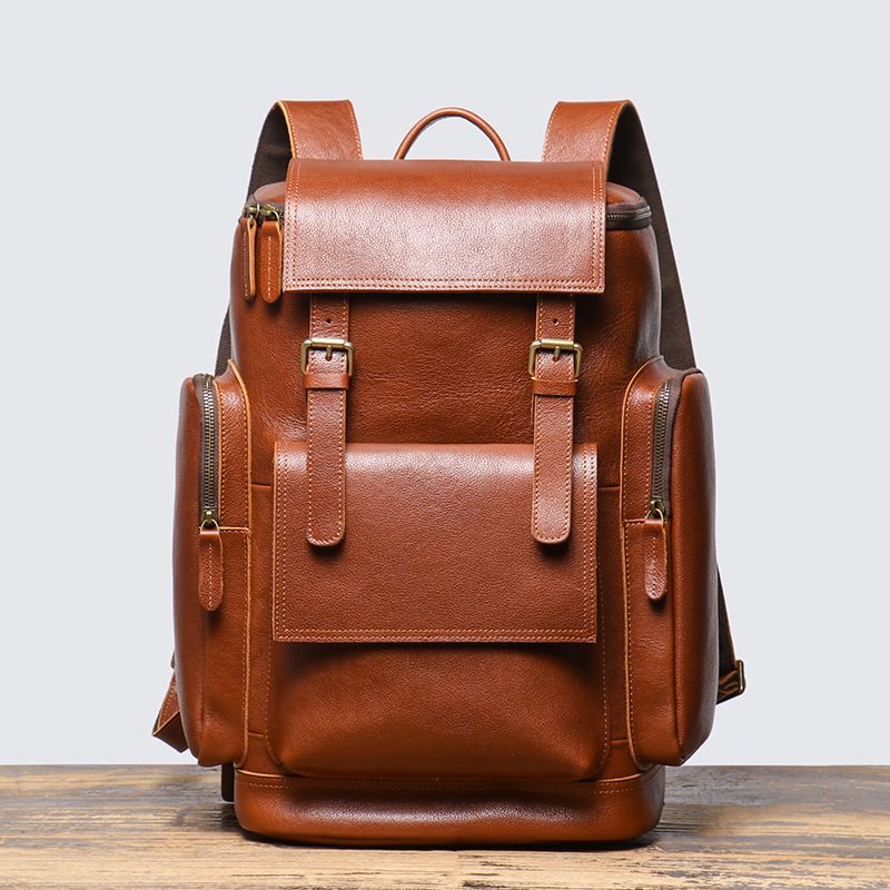 LazyZoom Neue Herren-Rucksack aus echtem pflanzlich gegerbtem Leder mit großer Kapazität für Reisen und Wandern, Rindsleder, Laptoptasche_voghion.com