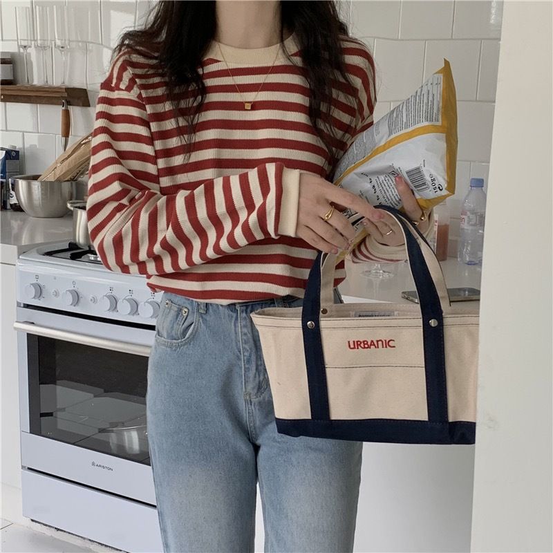 Maglietta a maniche lunghe con base a righe color-block per donna, elegante e casual, per l'inizio dell'autunno, per il pendolarismo_voghion.com