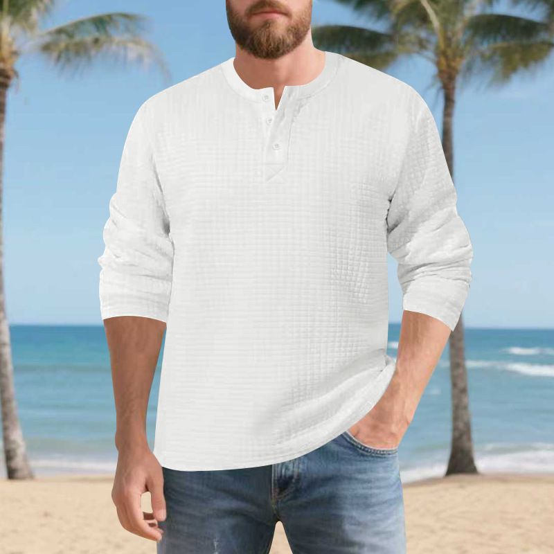 Maglietta Henley da uomo in tessuto pesante e testurizzato – Maglietta vintage a maniche lunghe con bottoni, vestibilità comoda in misto poliestere per autunno e inverno (S-XXXL, 7 colori)_voghion.com