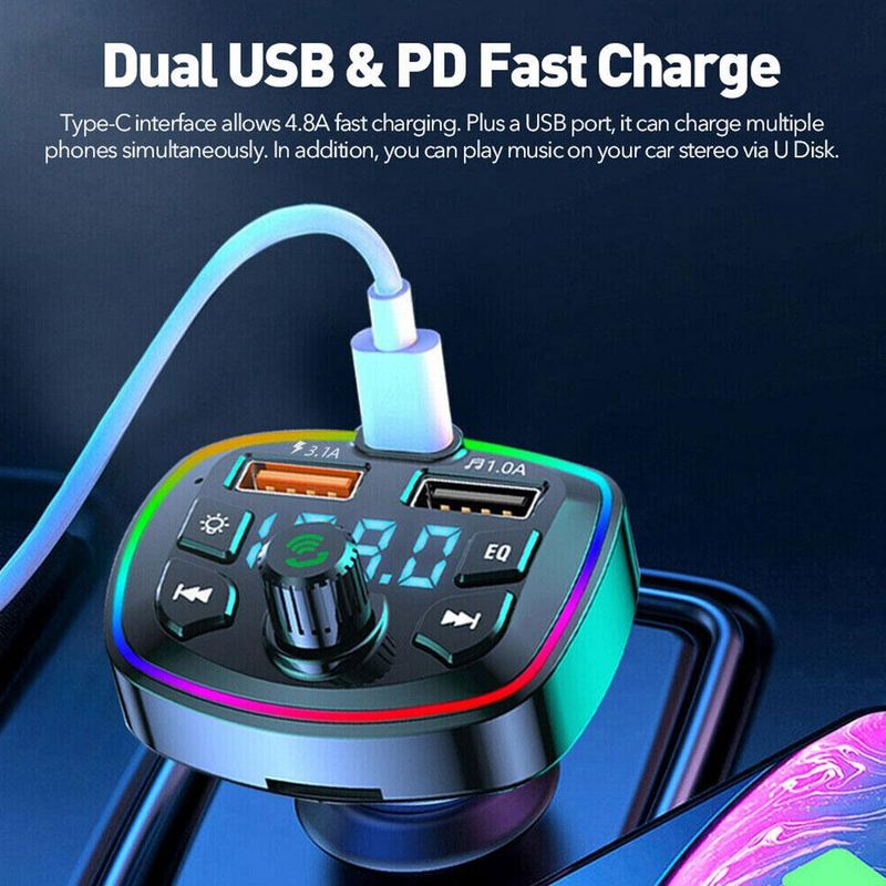 Transmissor FM 5.0 compatível com Bluetooth e viva-voz, 2 reprodutores de MP3 rápidos, receptor de áudio, kit carregador de carro, modulador viva-voz_voghion.com