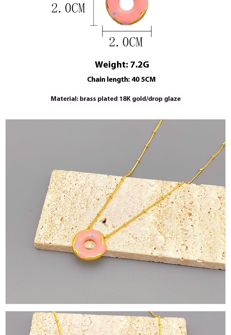 Collier pendentif donut glacé à la mode, en laiton plaqué or véritable, tempérament simple et mignon, bijoux Qingdao_voghion.com