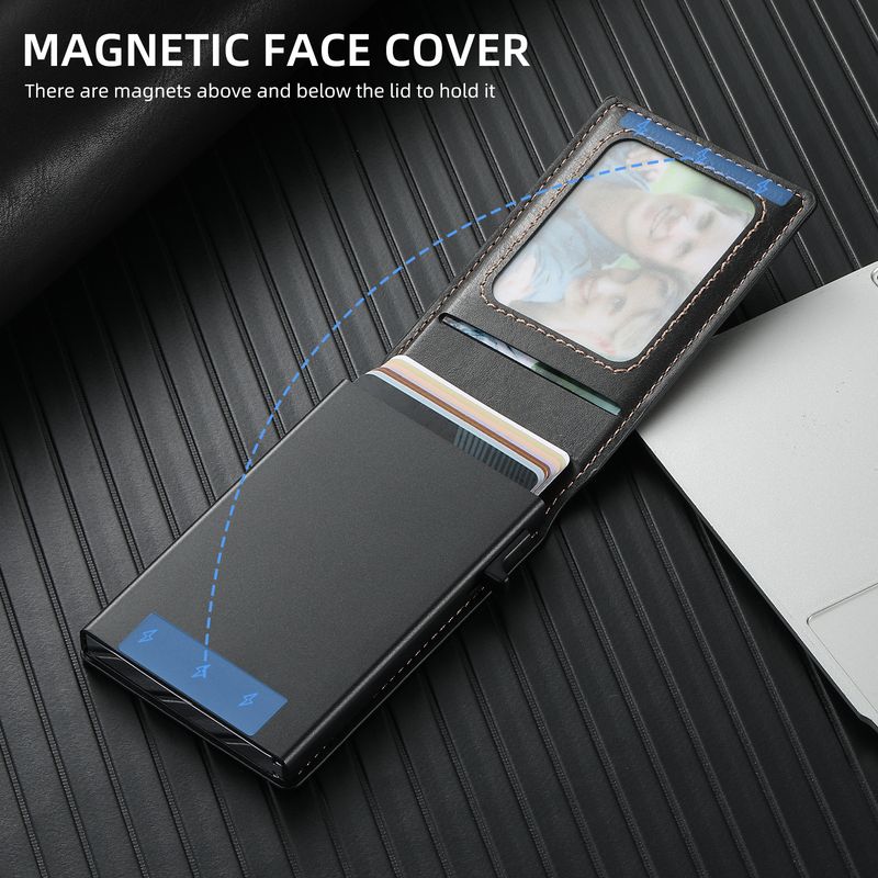 Card Cases Carbon Fiber Leather Keys Automatically Eject Card Case Card With Photo Frame Oil Wax Glossy Lychee Scrub_voghion.com