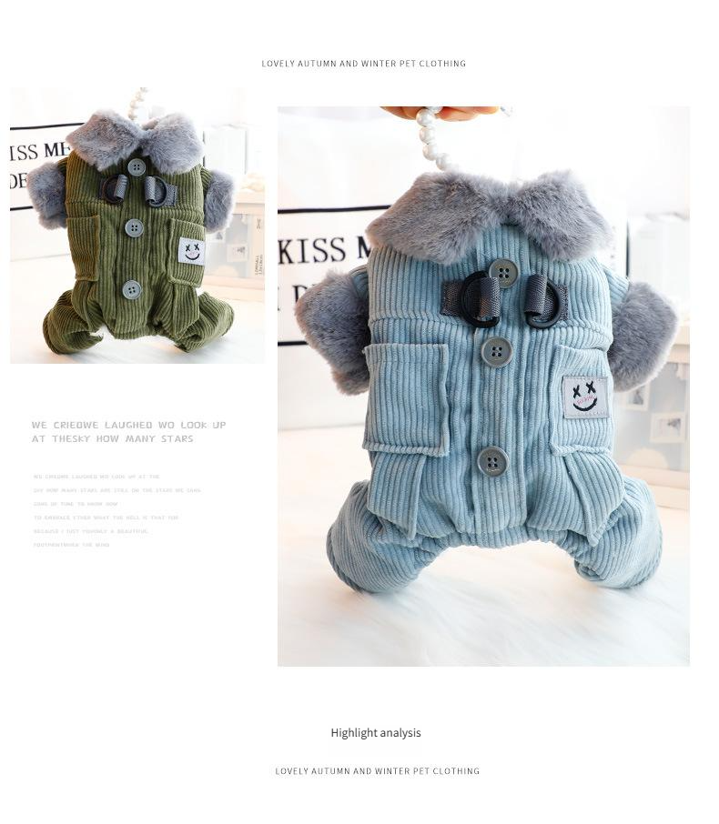 Hundekleidung Herbst- und Winterkleidung Dicke quadratische Tasche Cord Baumwollkleidung Kleine Hunde Teddy Haustiere_voghion.com