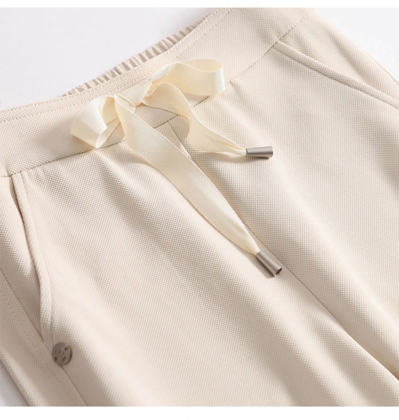 Women's Clothing Plaid Temperament Commuting Beltless High Waist Drawstring Loose Yellow Trousers Wide Leg Pants_voghion.com