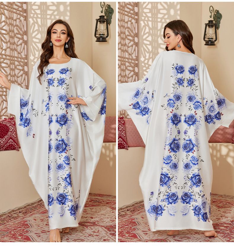Damen Nachtwäsche Frühling und Herbst Mitte Wunderschönes bedrucktes Nachthemd Lose Lange Robe_voghion.com