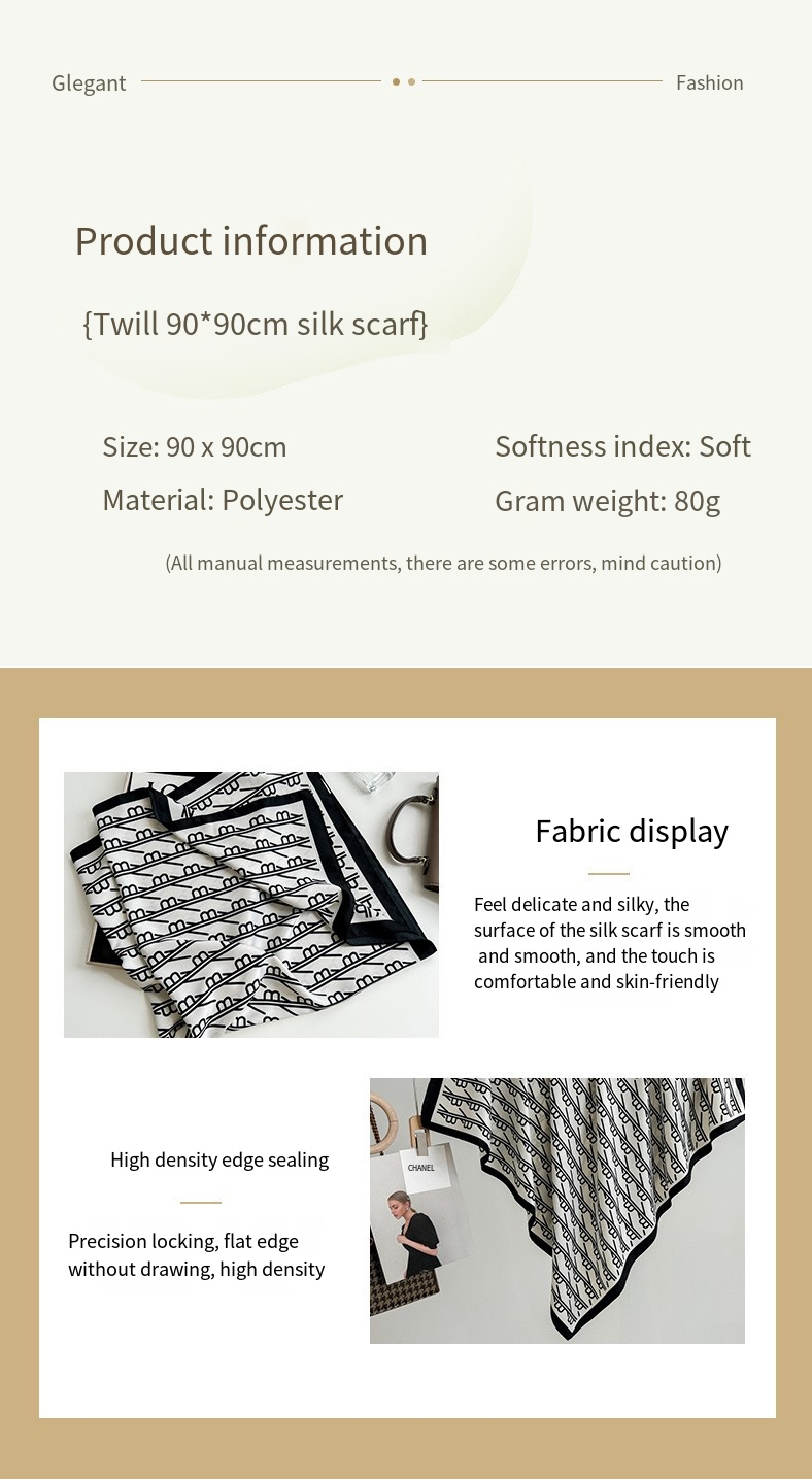 Simple black and white letter printing imitation silk feel twill silk outside with a high sense of women's silk scarf_voghion.com