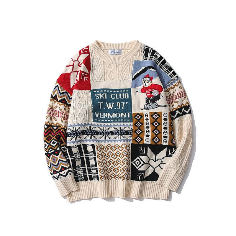 Men's Clothing Christmas Retro Sweater Round Neck Lazy Style Loose Autumn And Winter Wear Knitted Clothes_voghion.com