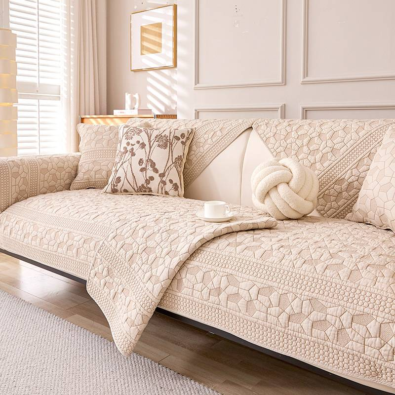 Washed Cotton Sofa Cushion Cover Reversible Quilted 3 Seater Slipcover For Modern Couches All Season Breathable Seat Protector_voghion.com