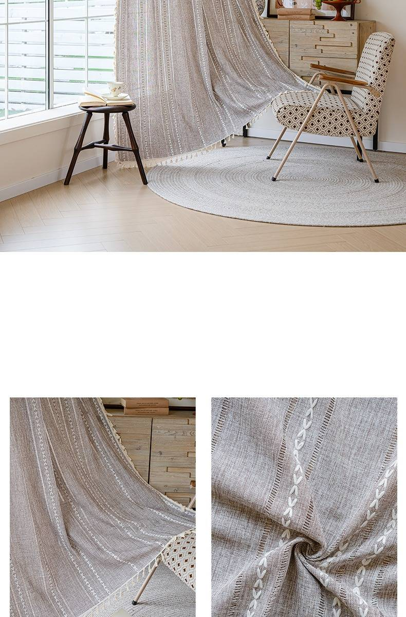 Gordijnen van linnenmix, semi-transparante gestreepte raamgordijnen - 100% natuurlijk katoen en polyester, Boho Chic kamerverdeler voor keuken/slaapkamer/balkon_voghion.com
