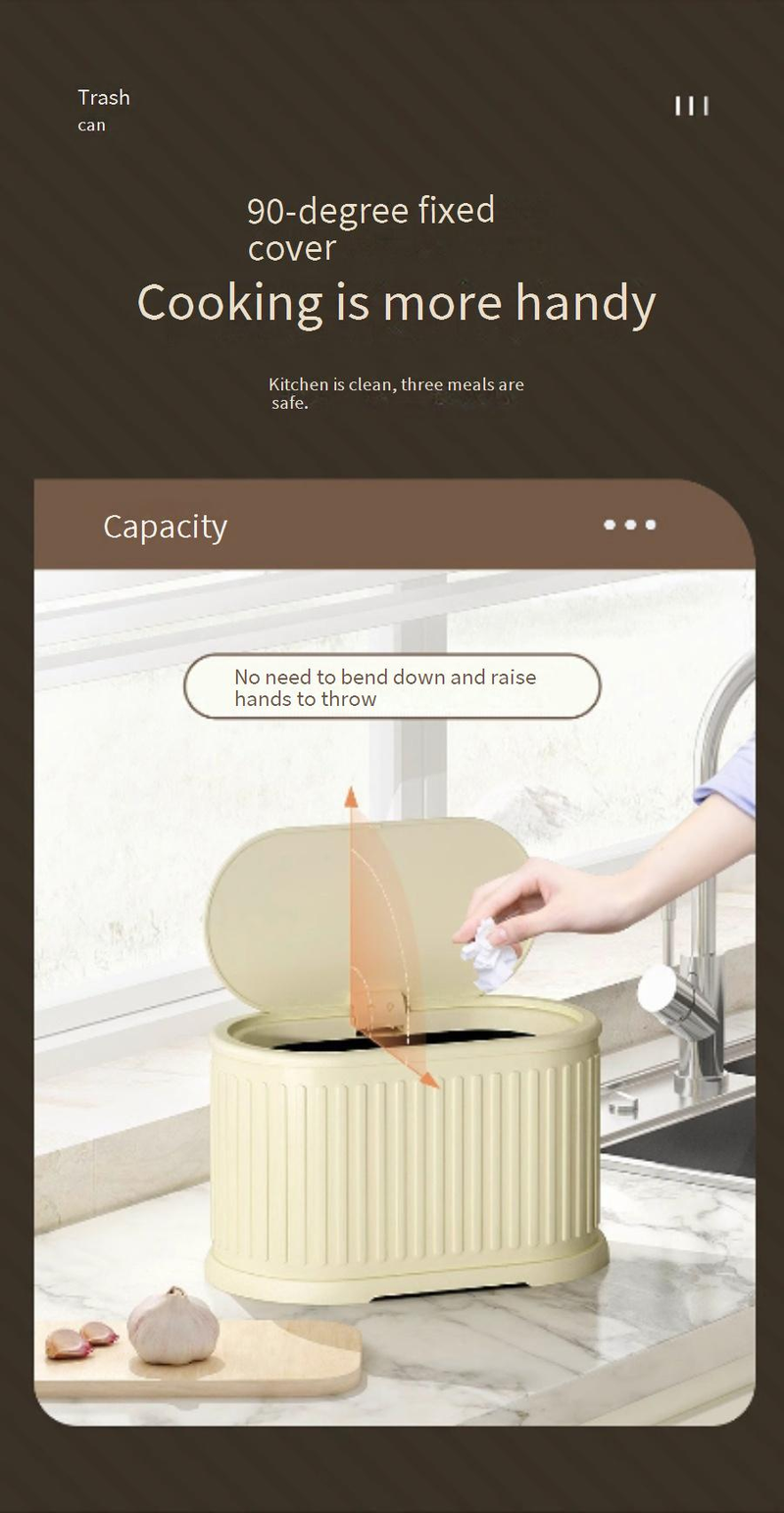 Cestino da scrivania in acciaio inox con coperchio a pressione - Elegante mini cestino ovale per casa, ufficio e bagno - Capacità 3 l (disponibile in diversi colori)_voghion.com