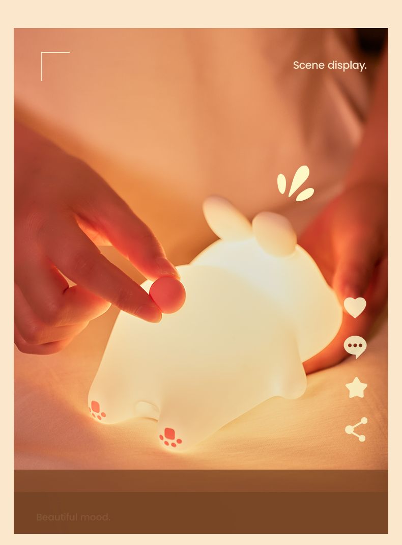 Luce notturna in silicone a forma di coniglio con grande faccia, papà, non c'è bisogno di sparare, protezione per gli occhi USB, luce di sicurezza a LED da comodino_voghion.com