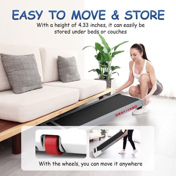 Walking Pad Treadmill Under Desk,Portable Mini Treadmill 265 Lbs Capacity With Remote Control,Installation-Free Jogging Machine For Home/Office,Blue_voghion.com