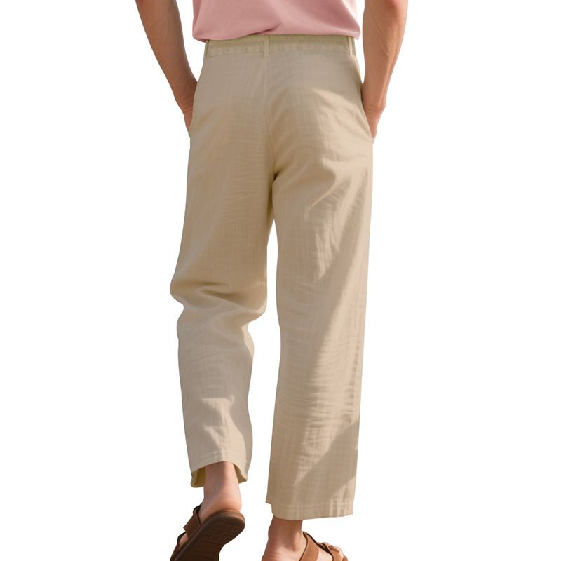 Pantaloni da uomo in lino, traspiranti, comodi, color cachi, dritti, casual, leggeri (cachi chiaro, blu chiaro, marrone) - S/M/L/XL/XXL_voghion.com