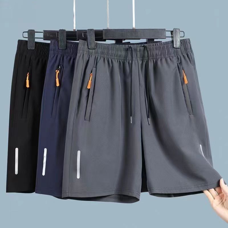 Sommer Neue Eisseide Dünne Fünf-Punkt-Sport-Fitness-Strandshorts Lässige Plus Size Atmungsaktive Herrenhose_voghion.com