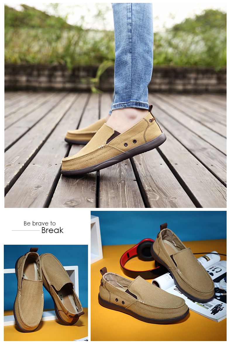 Canvas loafers Spring summer breathable men's casual shoes over feet_voghion.com