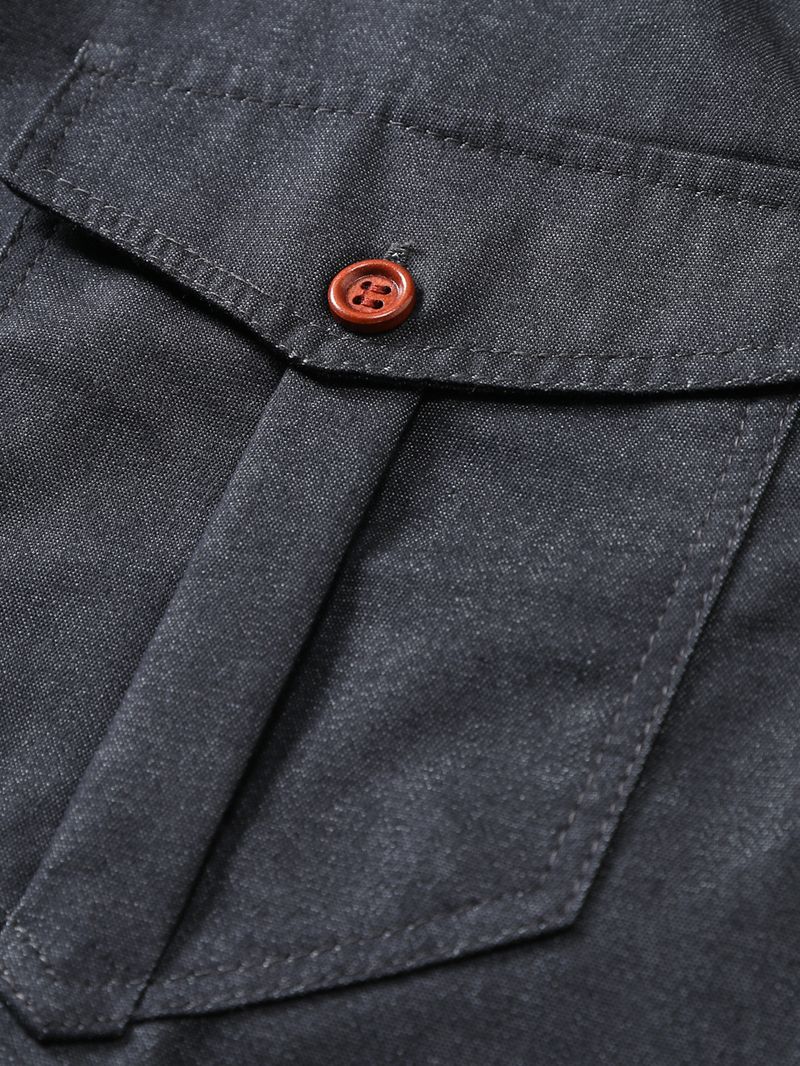 Herrenbekleidung Neue Herren Casual Denim Outdoor Workwear Langarmhemd Jugend Einfarbiges Hemd Herrenbekleidung_voghion.com