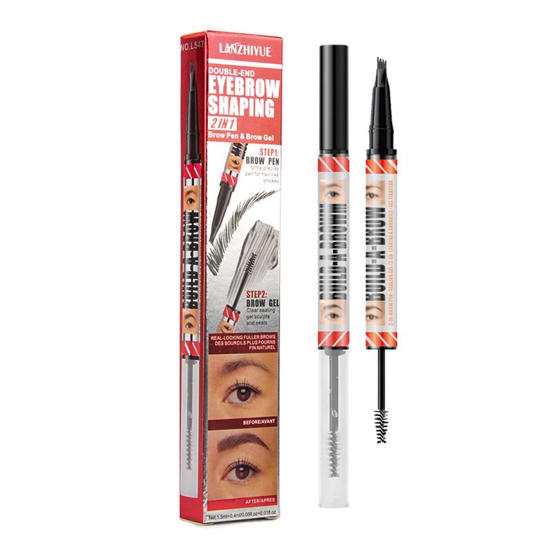 Eyebrow Enhancers Cosmetics LANZHIYUE Double Headed Four Pronged Eyebrow Pencil + Eyebrow Shaping Cream Quick Drying Waterproof Liquid Eyebrow Pencil_voghion.com