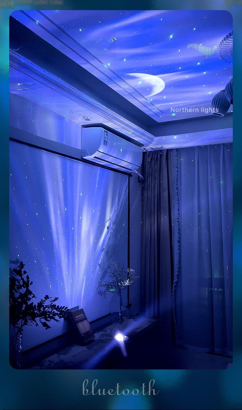 Proiettore di cielo stellato aurora boreale, controllo APP, luce notturna laser, streaming live, altoparlante Bluetooth, lampada con atmosfera lunare_voghion.com