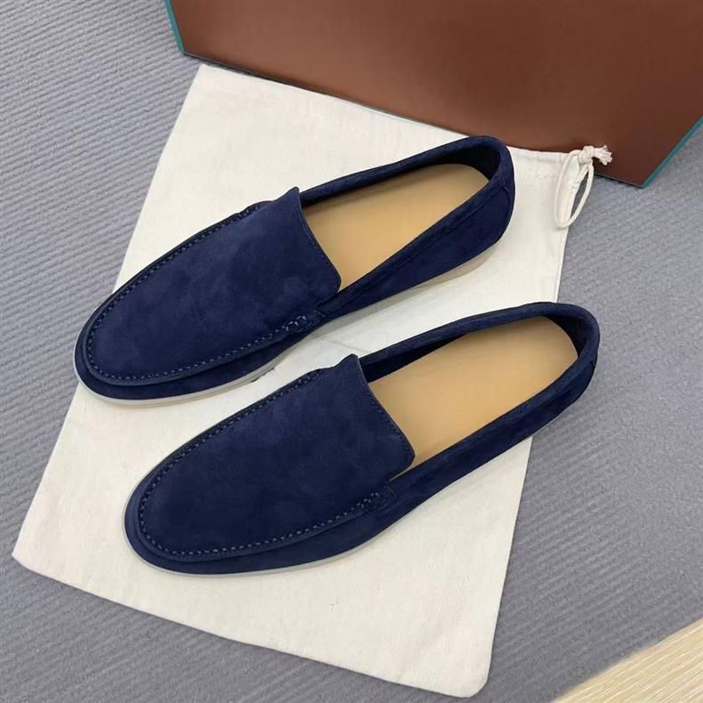 LP Genuine Lazy One Foot Loafers 2025 Neue lässige niedrige Absätze aus tiefblauem Rindsleder_voghion.com