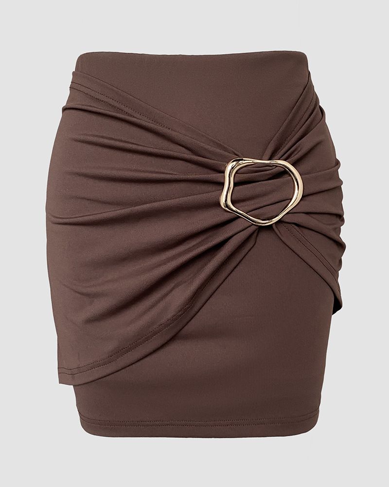 Women's Clothing Elegant Solid Color Ruffle Detail Skort Shorts High Waist Stretch Polyester Casual Wear Comfortable Stylish Perfect Office Outings_voghion.com