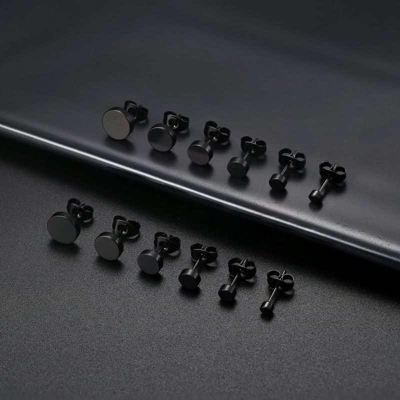 Orecchini in acciaio inossidabile nero - Orecchini a lobo rotondi a 6 griffe e quadrati a 4 griffe con diamanti, pallina rotonda e ciondolo a forma di torta_voghion.com