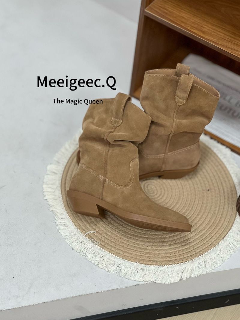 Cowhide Version~ Genuine Leather Martin Boots Slim Pointed Toe Thick Heel Short Boots For Women Autumn And Winter New Style_voghion.com