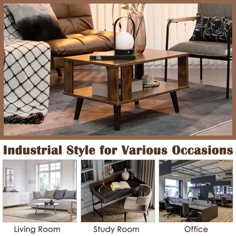 1PC Retro Mid-Century Shelf Living Table Table Room Open With Compact Coffee Storage_voghion.com