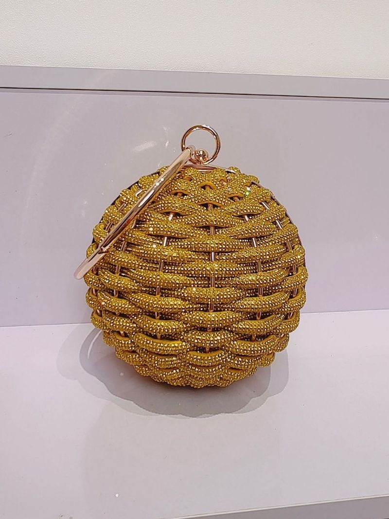 Vævet Design Rhinestone Kugleformet Aften Clutch Tasker Dame Boutique Cirkulære Diamantpunge Og Håndtasker Til Fest_voghion.com