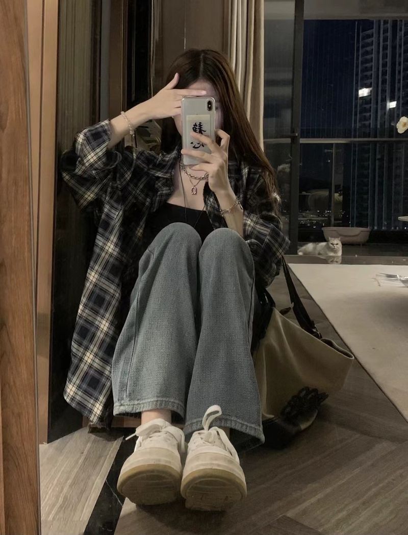 Giacca americana da donna, primavera/estate 2024, design casual a maniche lunghe, camicia a quadri in bianco e nero per donna_voghion.com