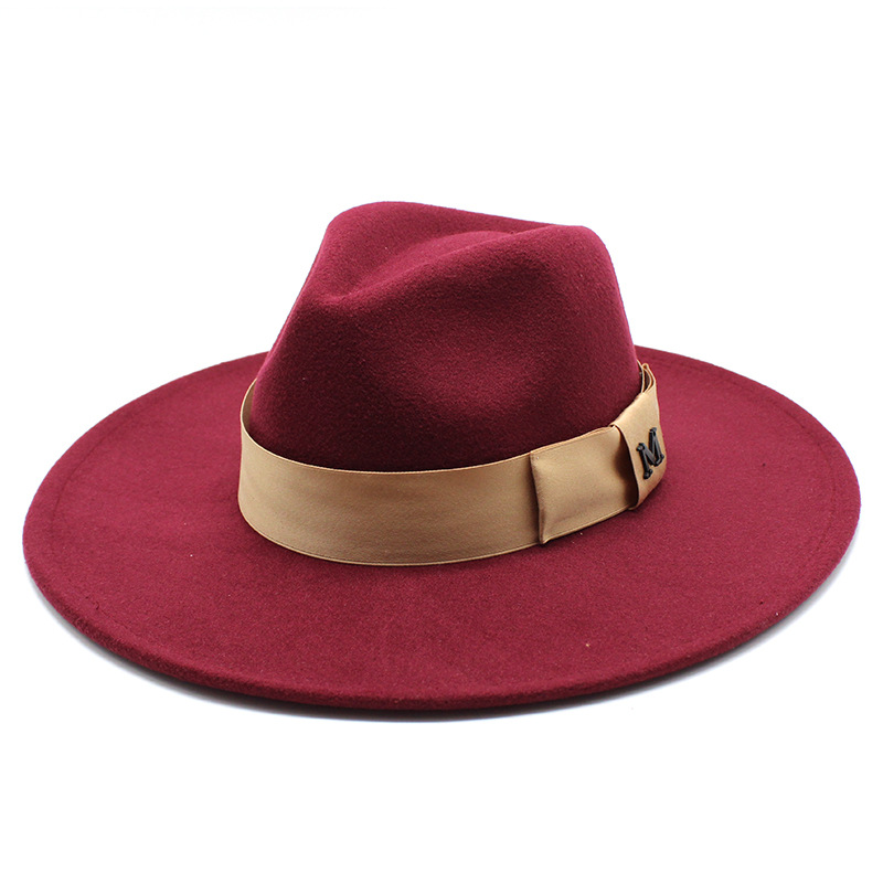 Europe et États-Unis automne et hiver laine grand avant-toit jazz haut-de-forme hommes et femmes mode décontracté grand bord jazz chapeau 9,5 cm_voghion.com