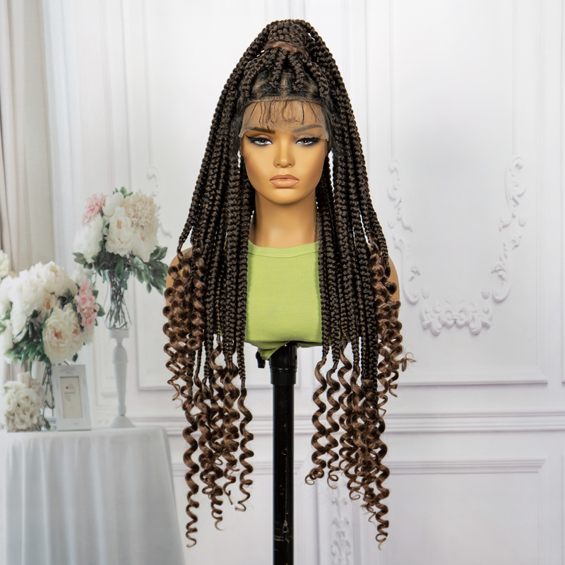 Helspets mode flätat peruk huvud set 200 % densitet lång hand fläta hår svans mode vågform lämplig för kvinnors dagliga slitage_voghion.com