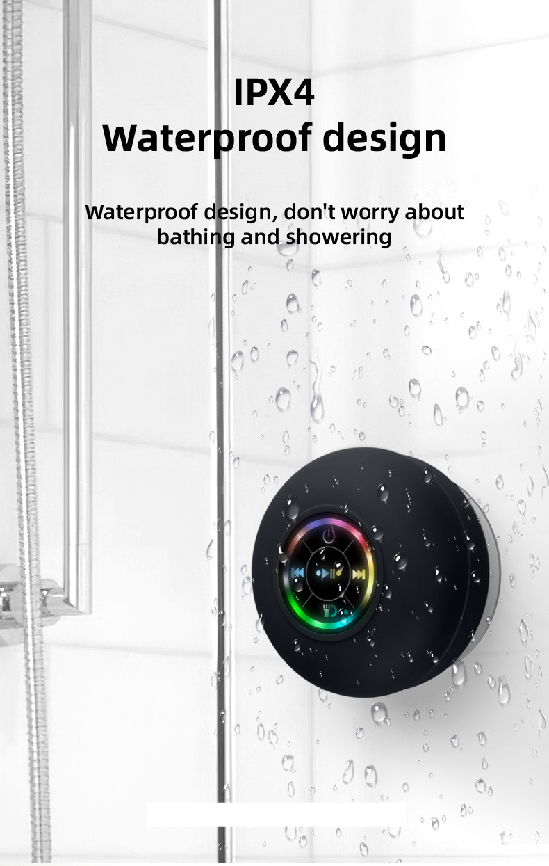Büyük vantuz su geçirmez bluetooth hoparlör LED ışık aydınlık su geçirmez banyo bluetooth hoparlör taşınabilir bluetooth'lu hoparlör_voghion.com