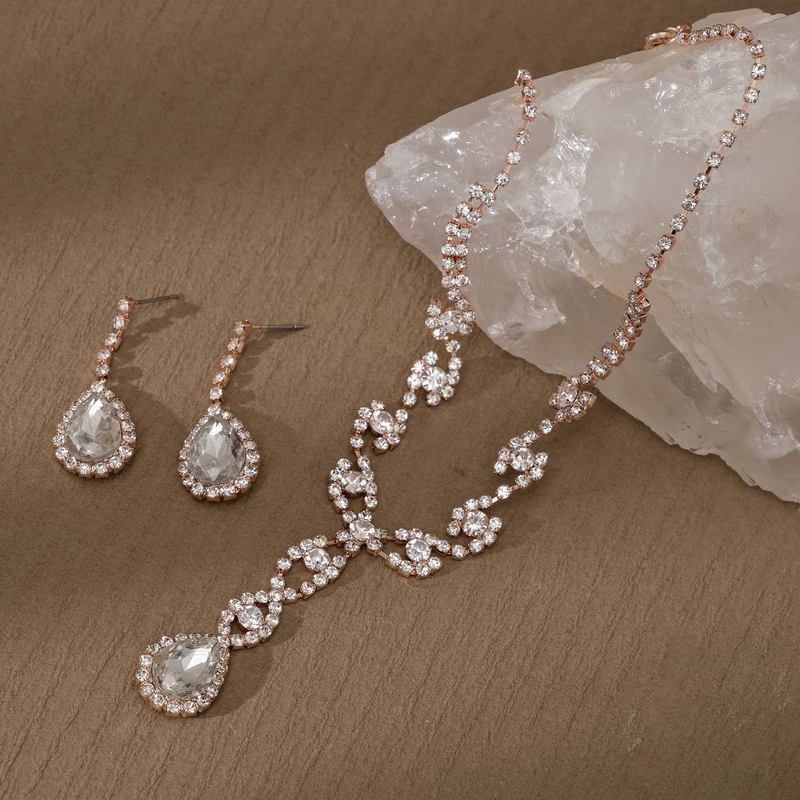 Set di due pezzi di gioielli da sposa con strass, orecchini, collane, design di nicchia, lussuose collane da sposa, accessori da sposa_voghion.com