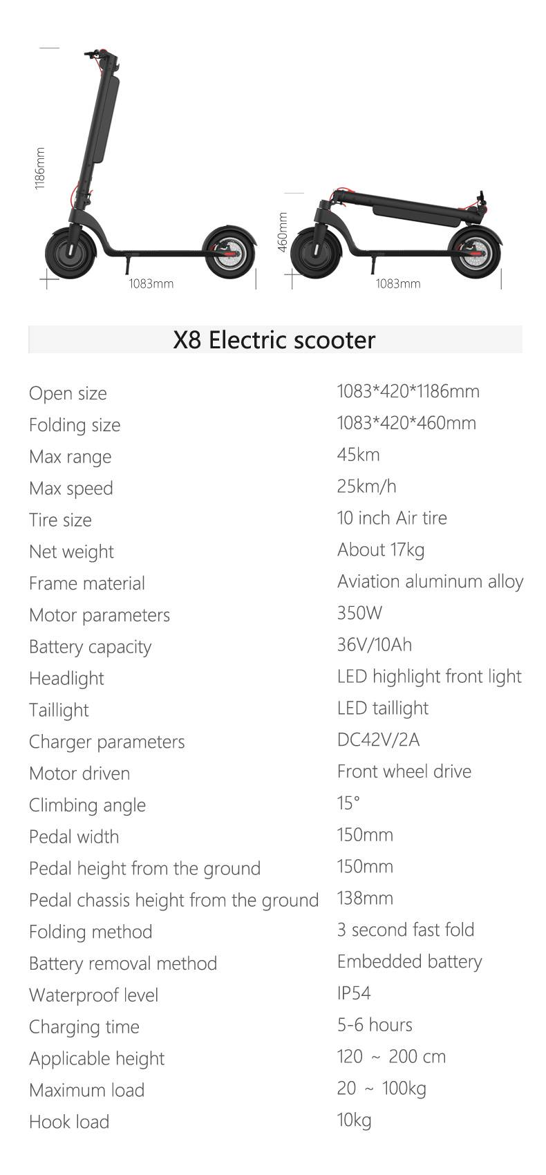 Electric Scooter For Adult 36v 350W 10Ah X8 10" Self-balance 15.6MPH Folding Kick Escooter_voghion.com