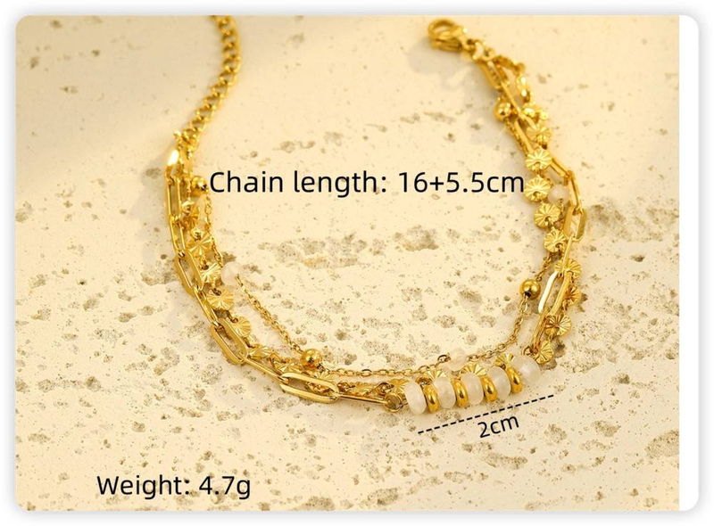 Bracciale in acciaio inossidabile con disco in pietra naturale, personalizzato e versatile, stile europeo-americano, da donna_voghion.com